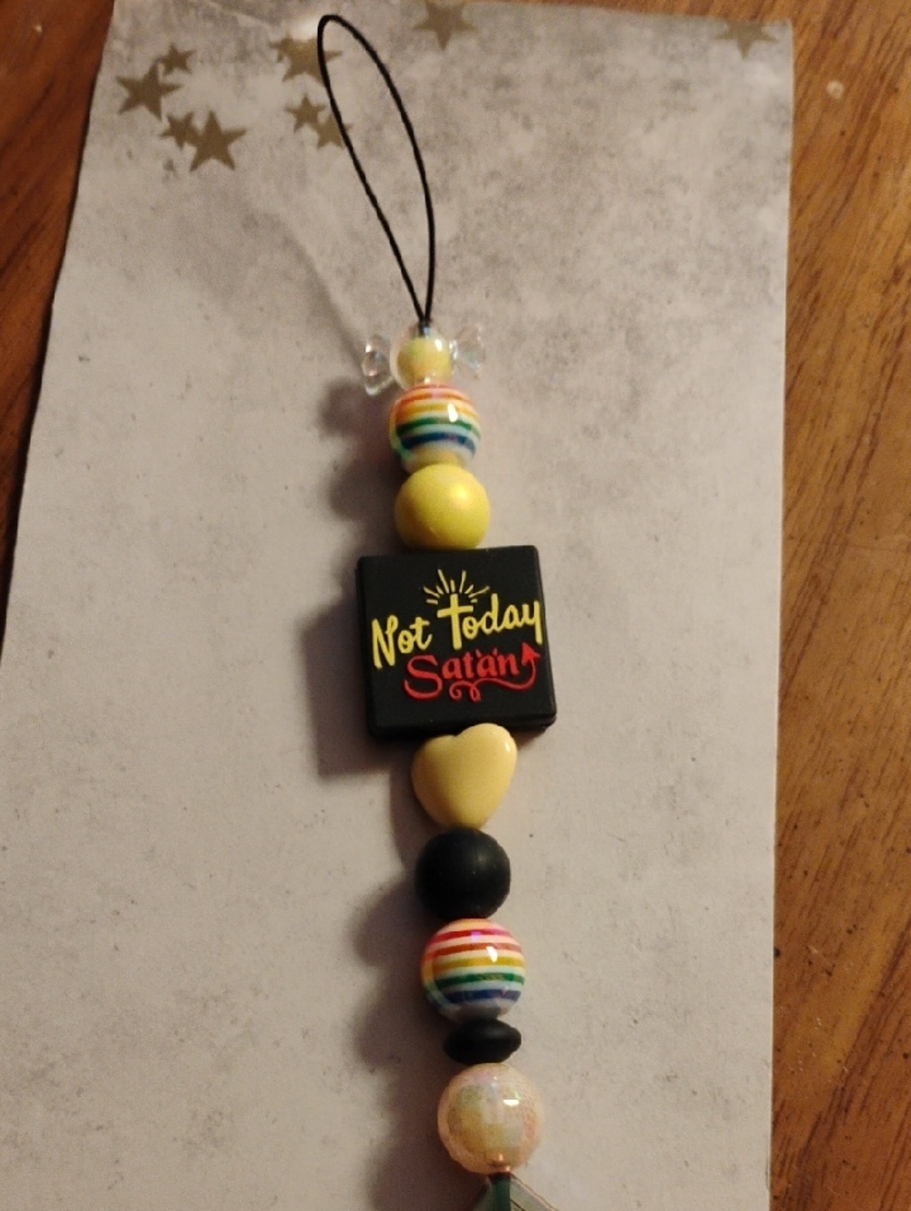 Not Today Satan Kids Beaded Phone Charm - Yellow & Black